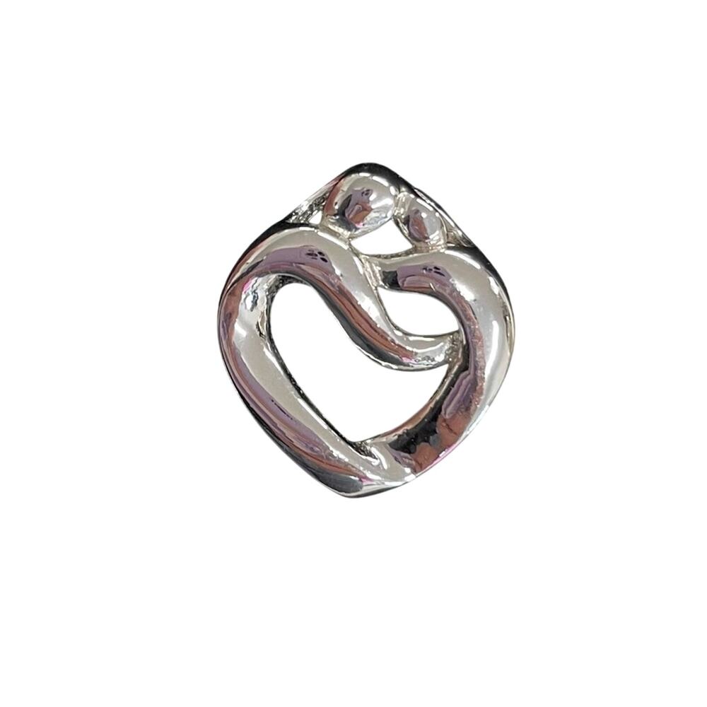 Silver Tone Pendant Mother & Child Heart Shaped